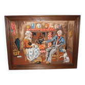 Framed canvas “Couple by the fire” vintage