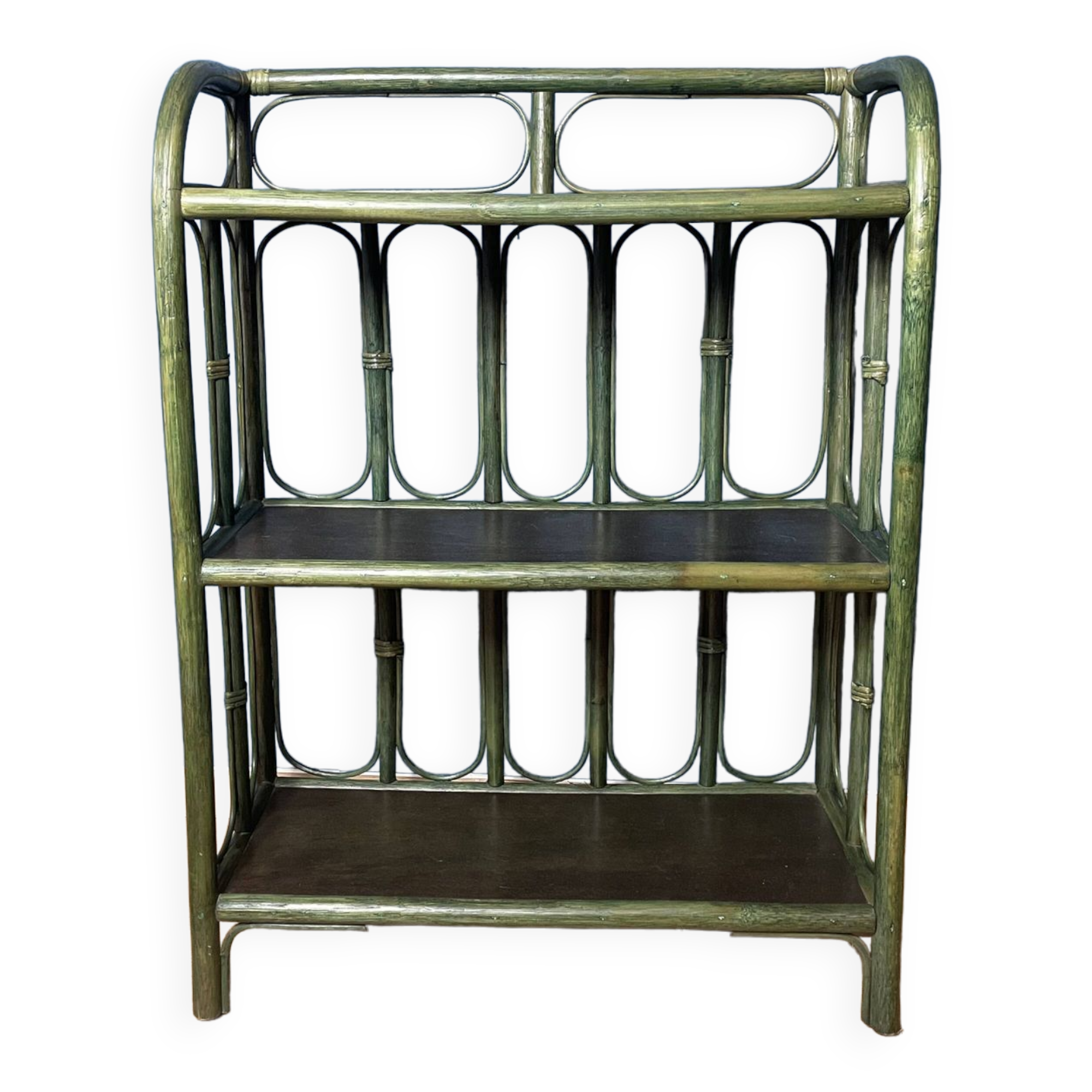 Vintage medium size green rattan shelf