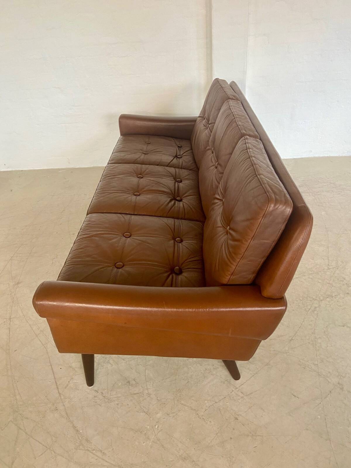 Vintage Danish retro Svend Skipper 3 person sofa in chestnut brown leather