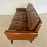 Vintage Danish retro Svend Skipper 3 person sofa in chestnut brown leather
