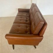 Vintage Danish retro Svend Skipper 3 person sofa in chestnut brown leather