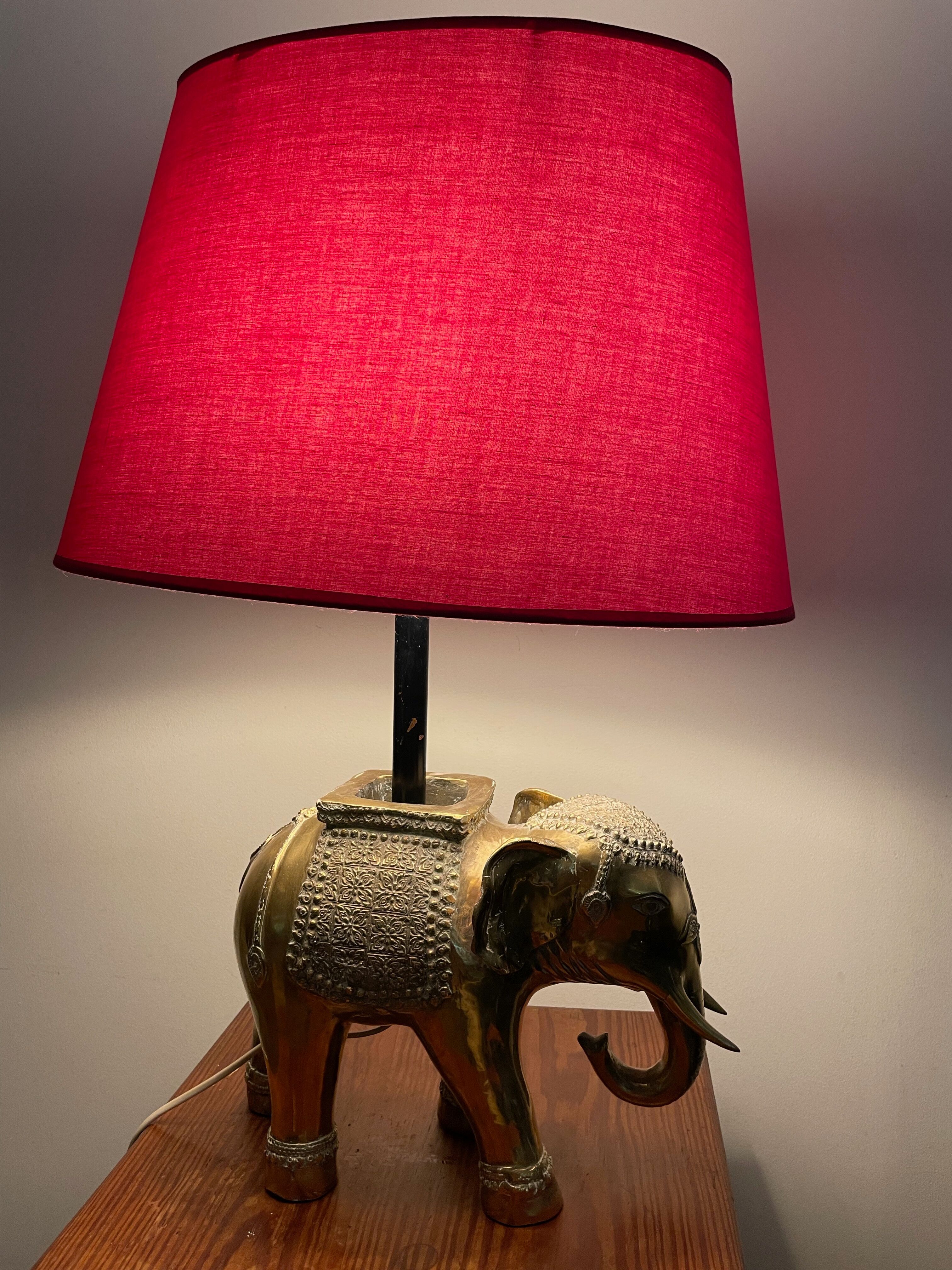 Golden brass elephant lamp