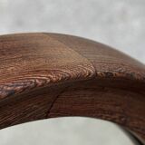 Miroir rond vintage scandinave en bois de wengé avec bracelet en cuir, design années 60