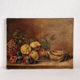 Old oil painting on canvas still life with exotic fruits