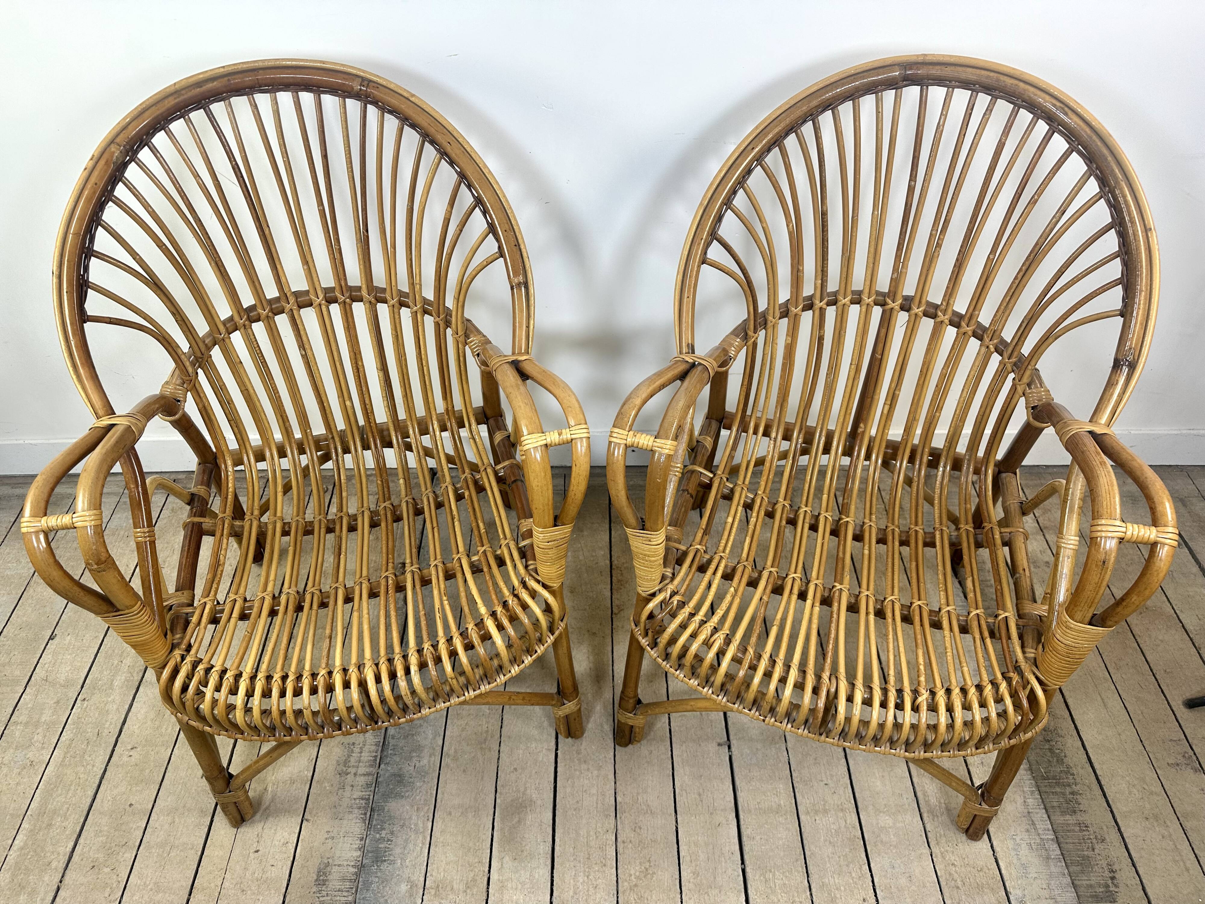 Fauteuils (la paire) vintage 1960 en rotin et bambou
