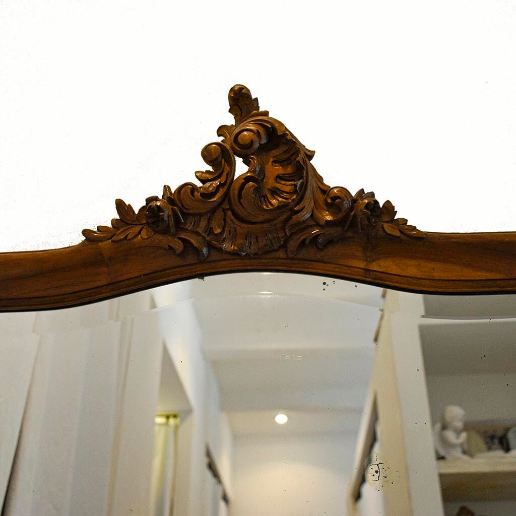 Mirror of fireplace rockery in wood pediment carved old vintage walnut 125 x 86 cm