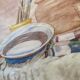 Watercolour still life from the 1970s under glass.