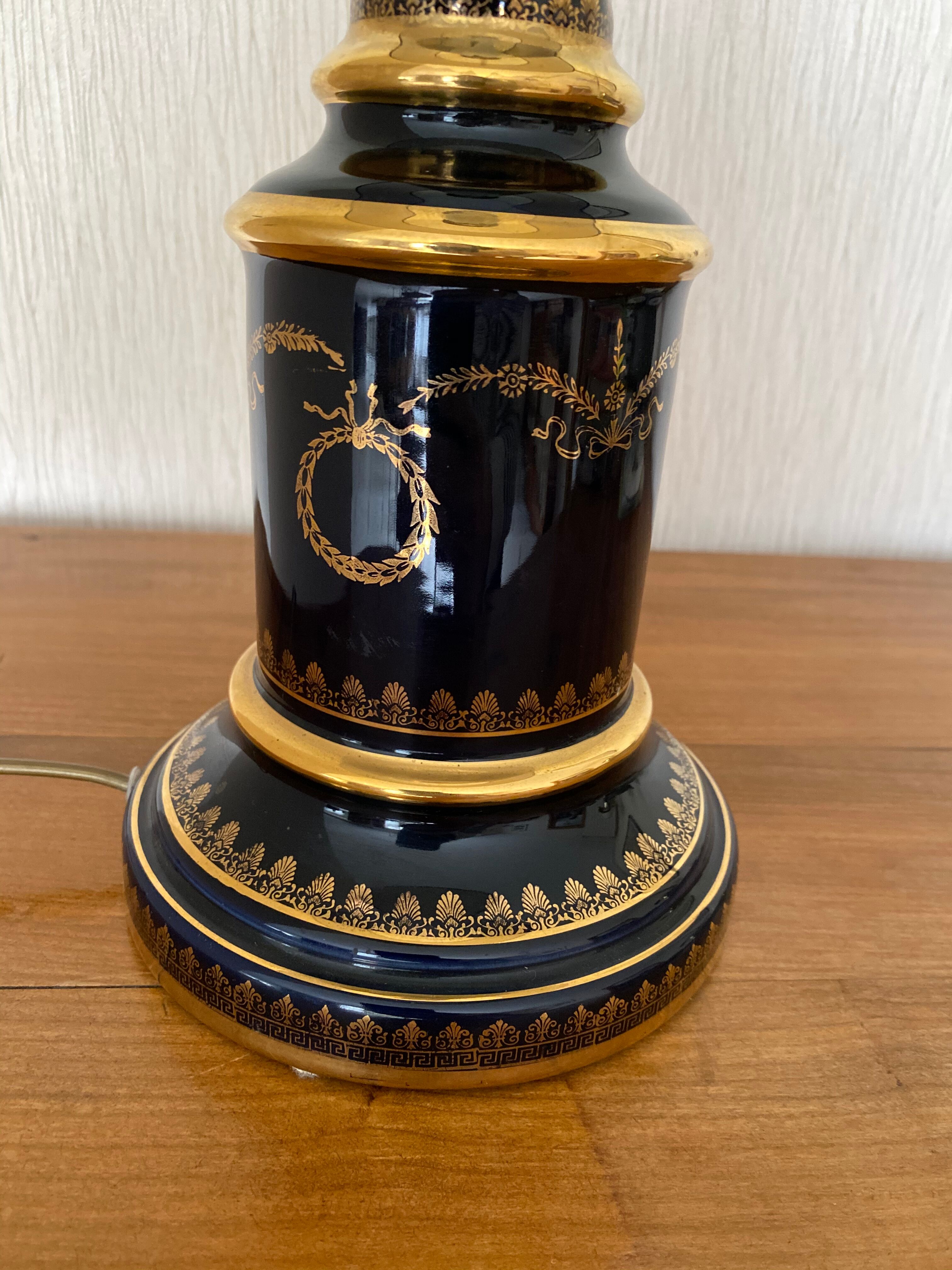 Lampe bleu et or style empire décor main
