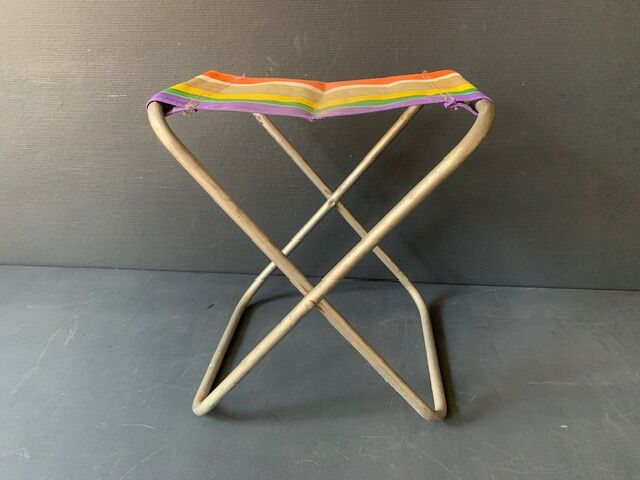 Vintage folding beach stool, stripe, nylon, 1960