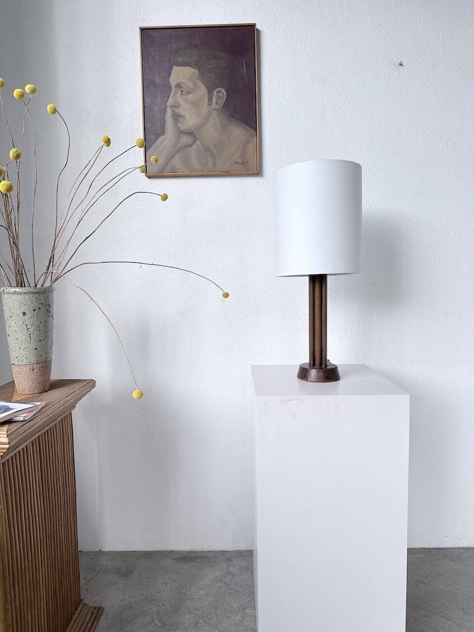 1940s Art Deco oak desk lamp