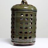 Vintage table lamp, glazed stoneware, perforated "Building" signed.