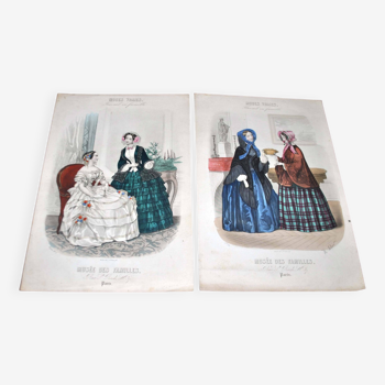 Lot de 2 gravures de mode Belle Epoque "Modes Vraies - Musée des familles" 1890 fin XIXe s.