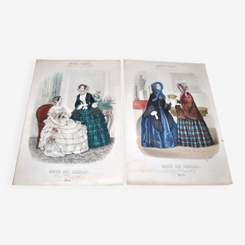 Lot of 2 Belle Epoque fashion engravings "Modes Vraies - Musée des famille" 1890 late 19th century.