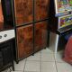 Four-door cabinet in checkerboard patterned burr walnut veneer