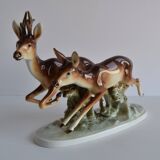 Vintage Porcelain Sculpture Roe Deer and Doe, by Royal Dux, 1960's.