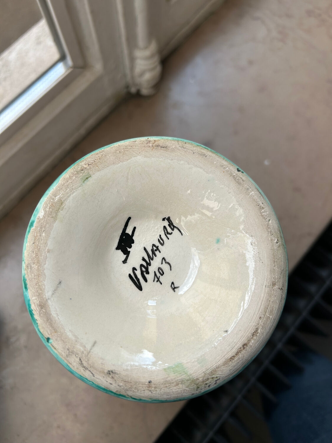 Handled ceramic vase from Vallauris, signed