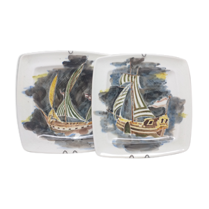 Lot 2 assiettes guy trevoux voilier