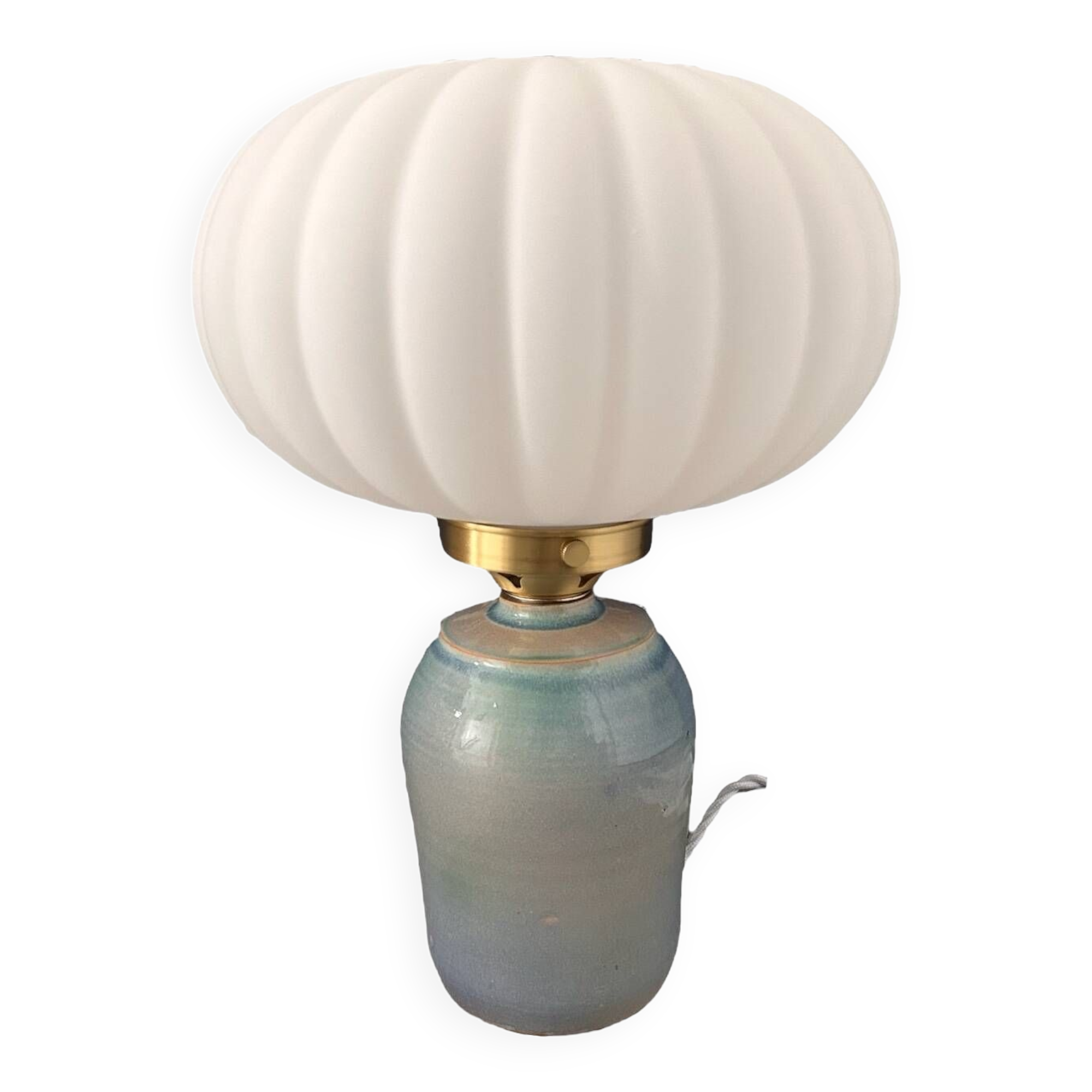 Table lamp in pastel blue and pleated opaline ceramic