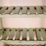 Old workshop shelf in Burmese teak with original green patina