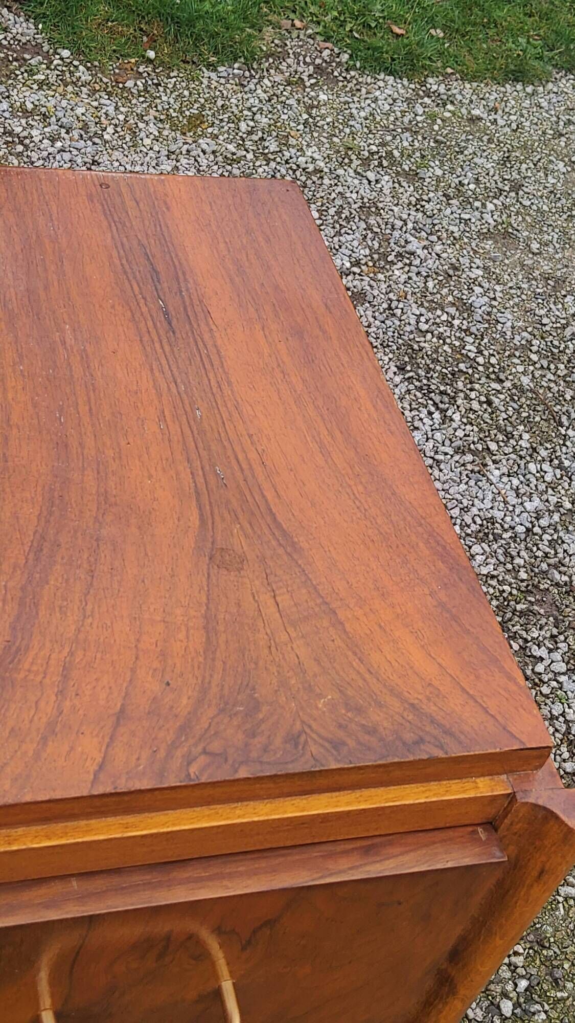 Vintage chest of drawers in walnut compass legs 4 drawers from the 1950s