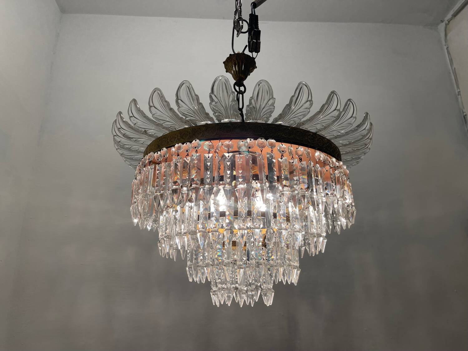 Vintage Bronze Crystal Light Pendant 1950’s
