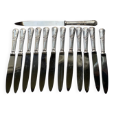 Service of 12 + 1 silver-plated Art Nouveau table knives.