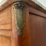 Antique bedside table in wood and marble – adorned with gilded brass ornaments –