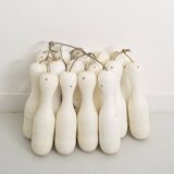 15 vintage bowling pins on nylon lifting cords