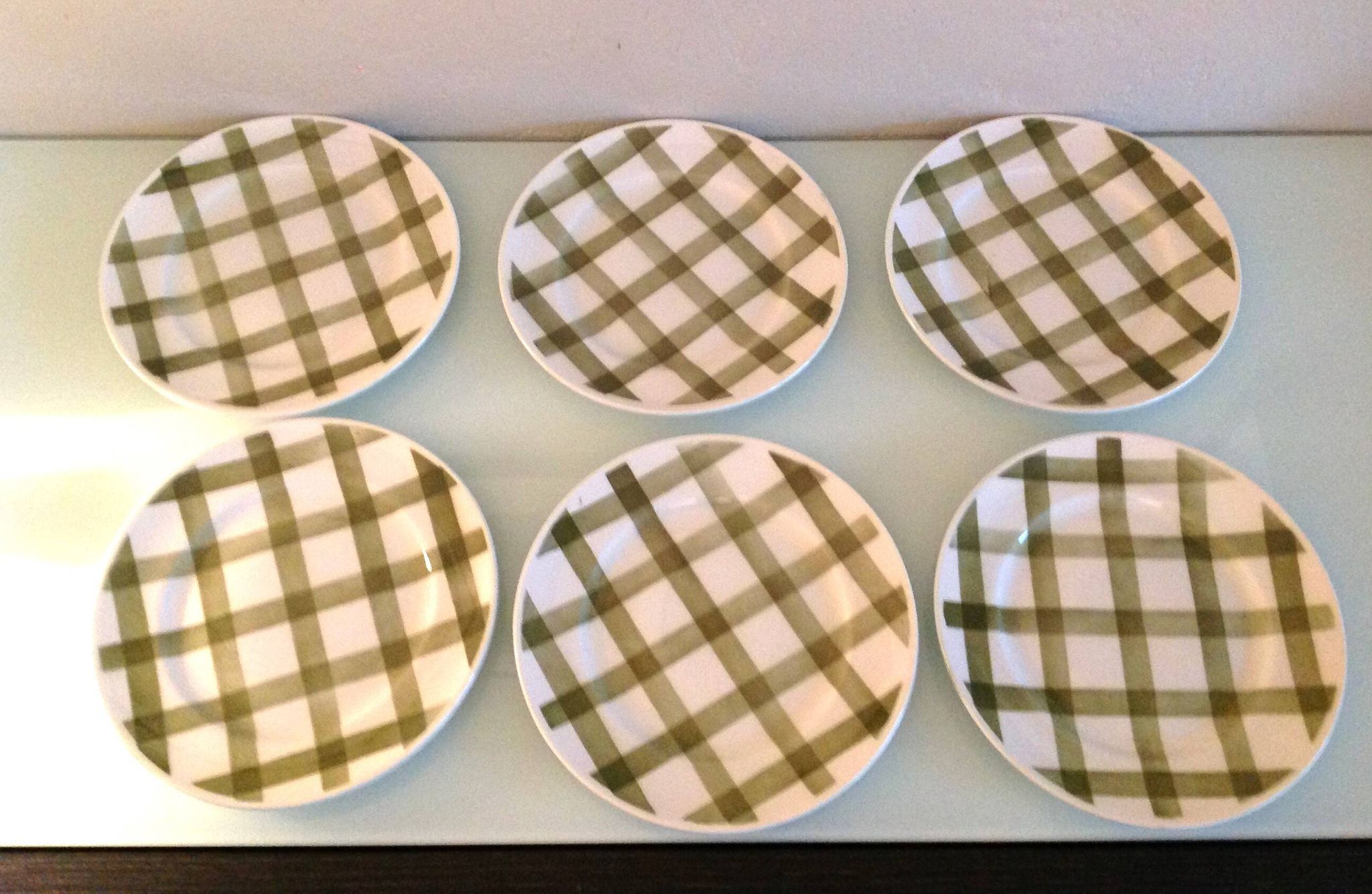 Set of six Moulin des Loups dessert plates, Nappe green model/ 50s-60s
