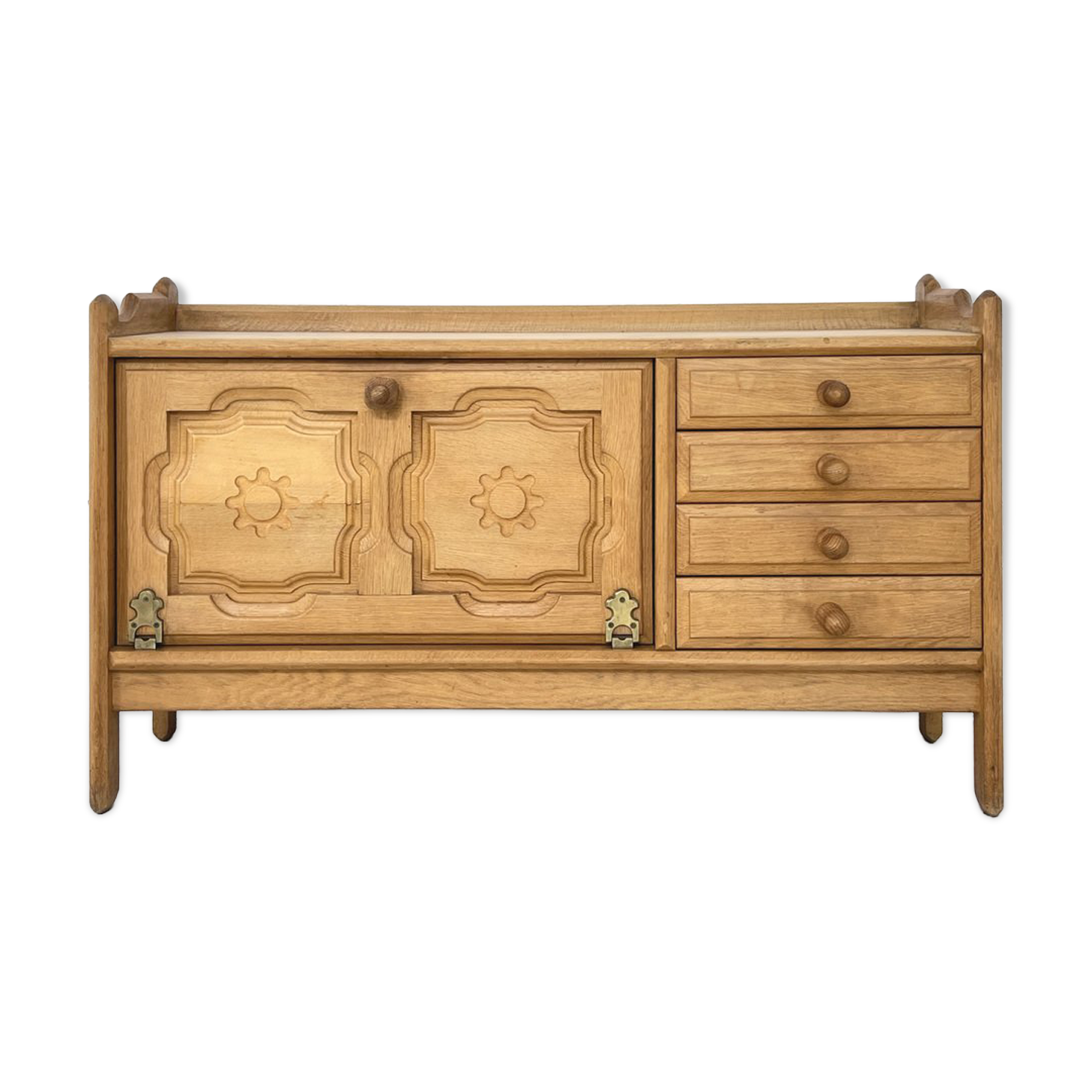 Small oak and leather enfilade by Guillerme and Chambron