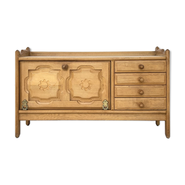 Petite enfilade en chêne et cuir par Guillerme et Chambron