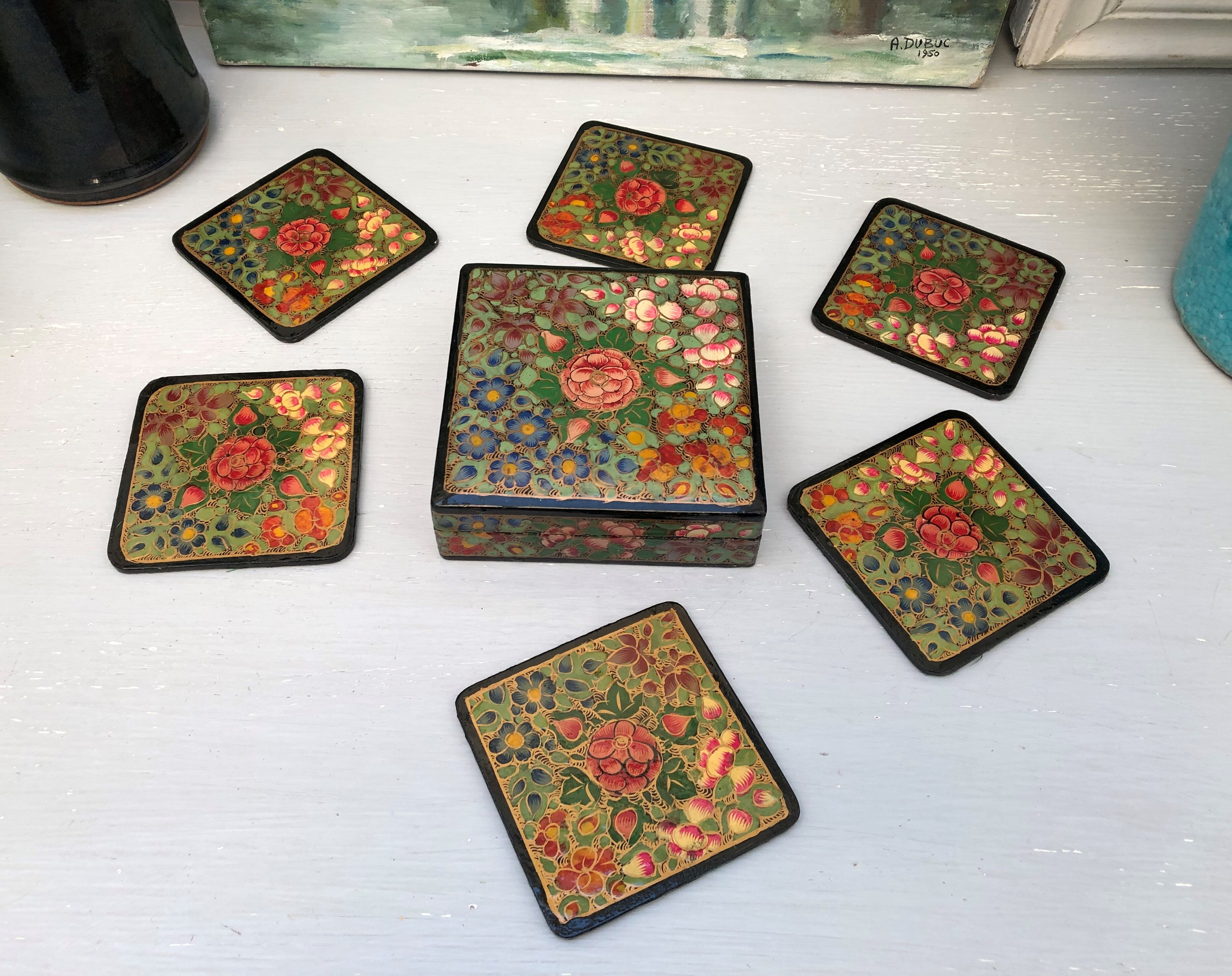 6 under glass decorated with flowers
