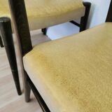 Set of 4 Vintage Wooden Dining Chairs: Beige Faux Leather, Mid-Century Retro