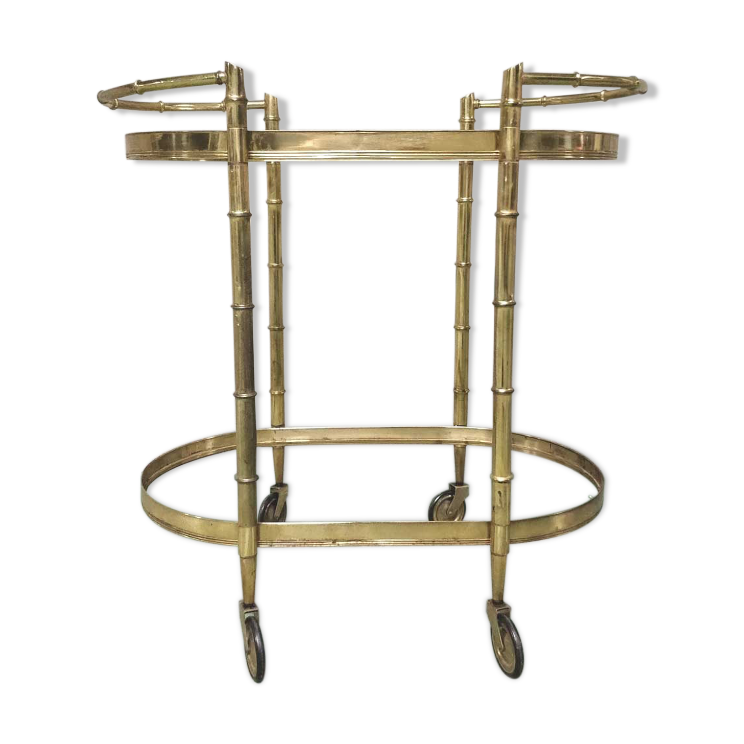 1960s golden bamboo metal serving trolley