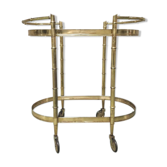 1960s golden bamboo metal serving trolley