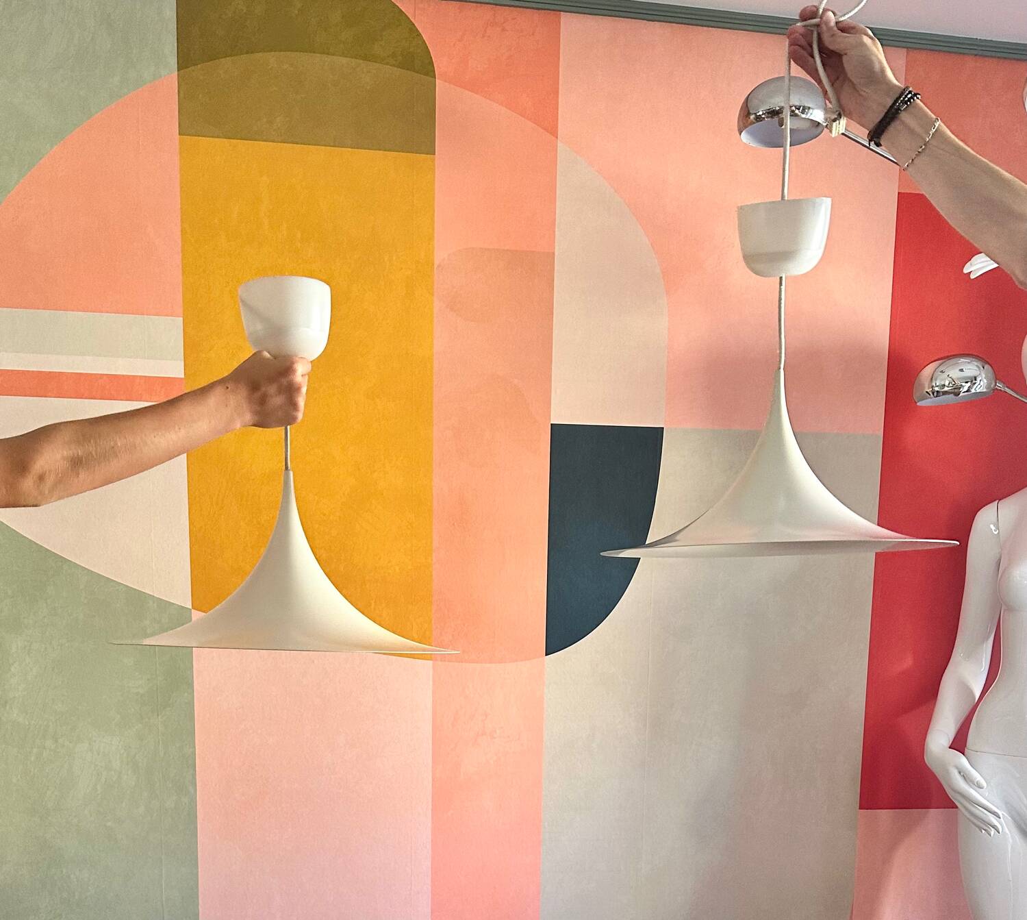 Pair of vintage mushroom pendant lights