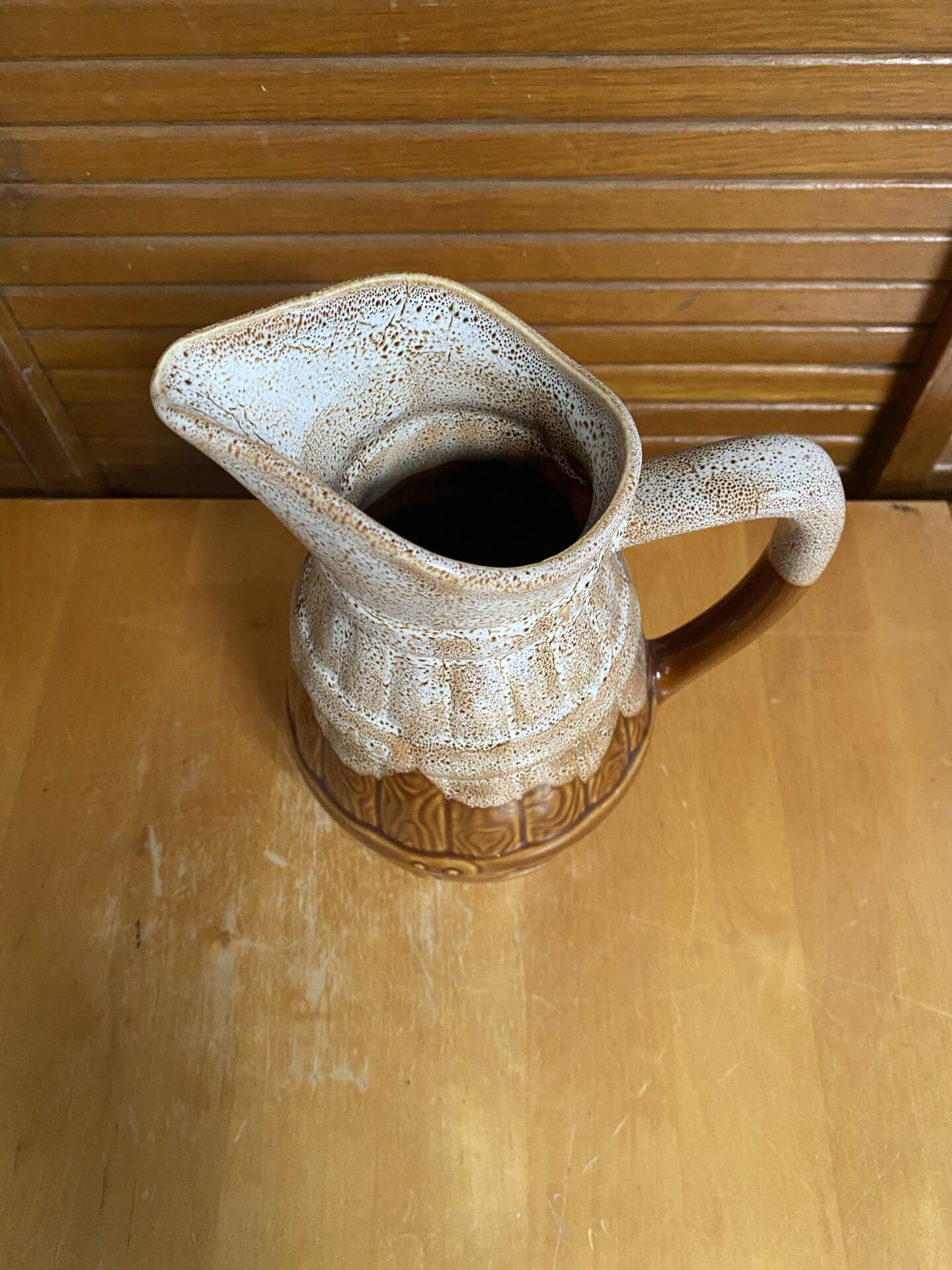 Old pichet revol barrel shape flamed ceramic 1 litre vintage #e