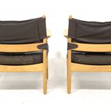 Set of 2 leather armchairs, Sweden, 1960