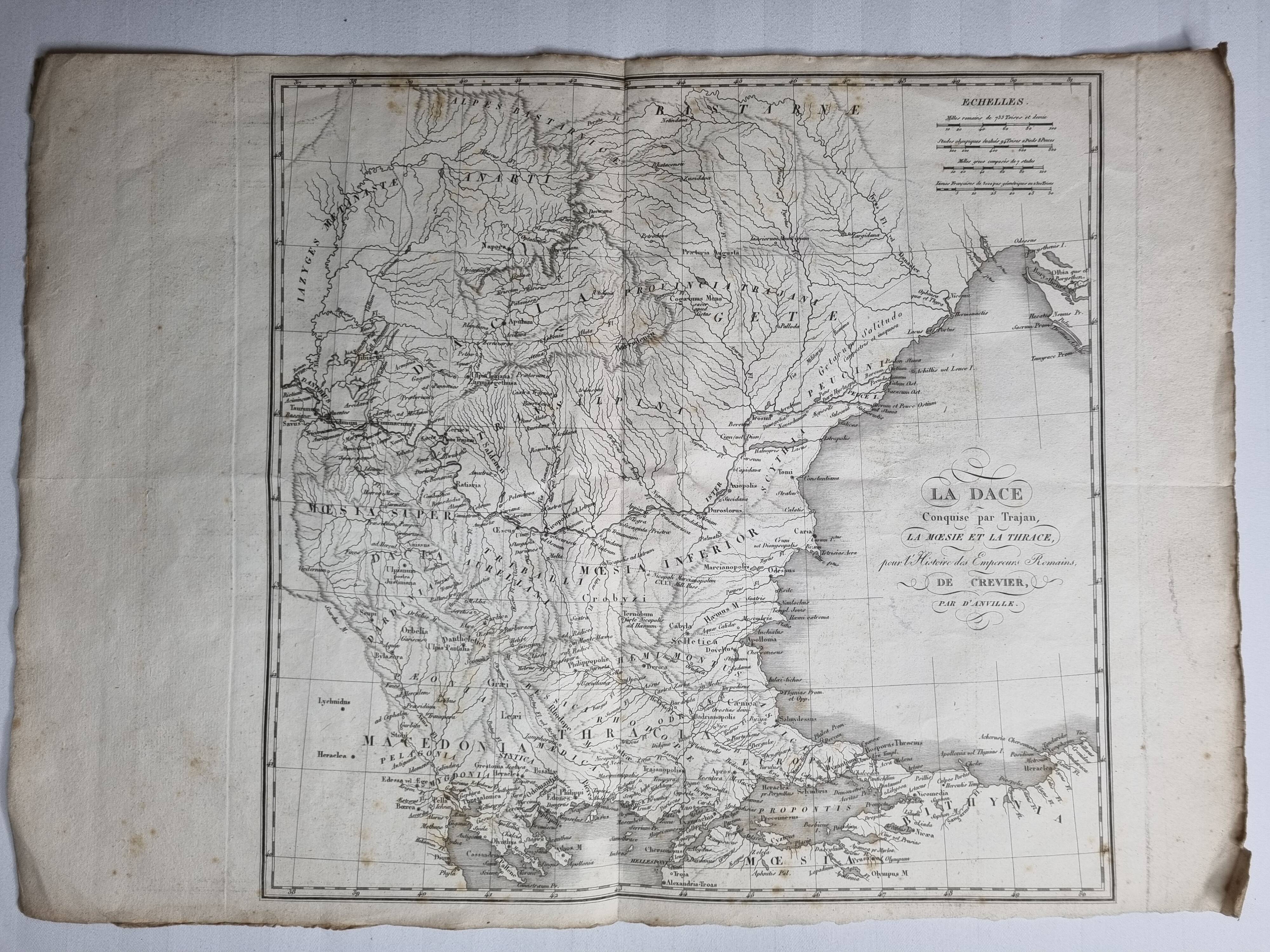 Old map of La Dace extracted from the Atlas of the History of the Emperors of 1819, 48 x 34 cm