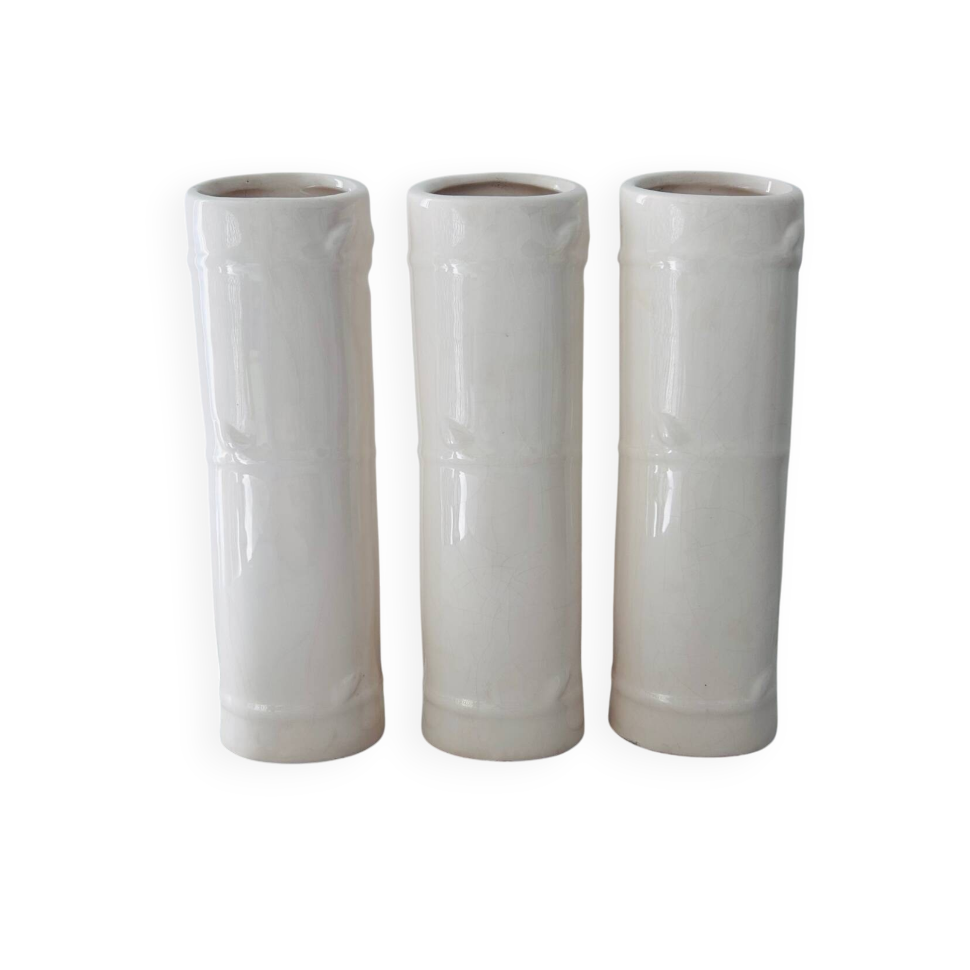 Set of 3 ivory bamboo vases