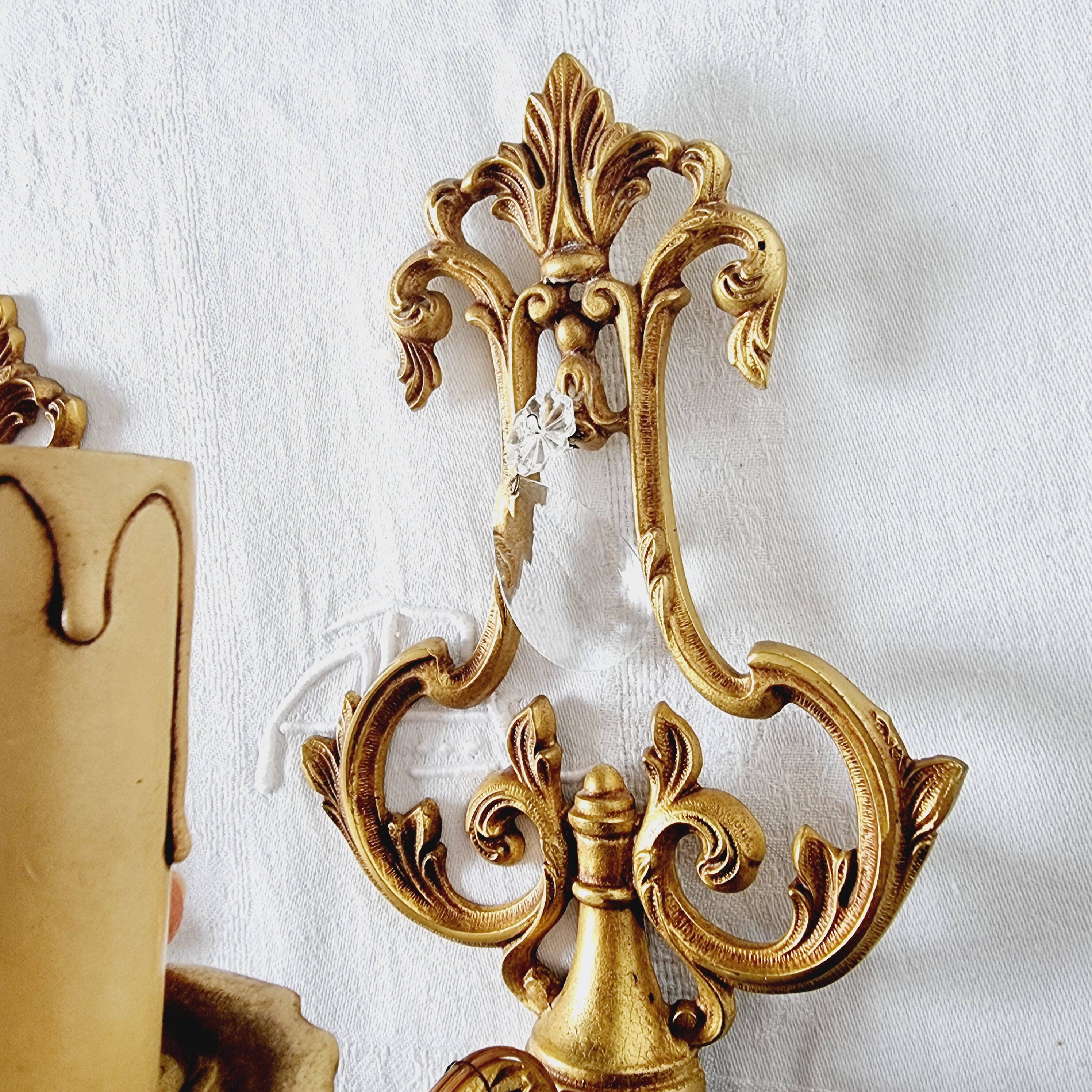 2 antique bronze and rock crystal candles and one light sconces in classic style