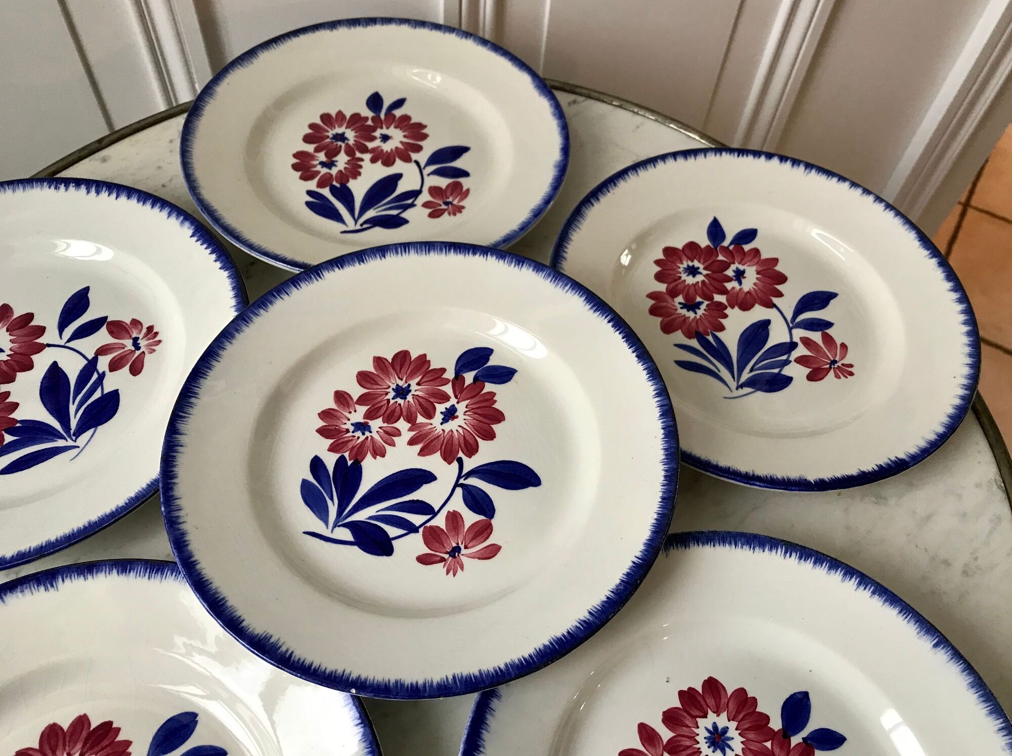 Set of 6 dessert plates gien model "cancale" 40s