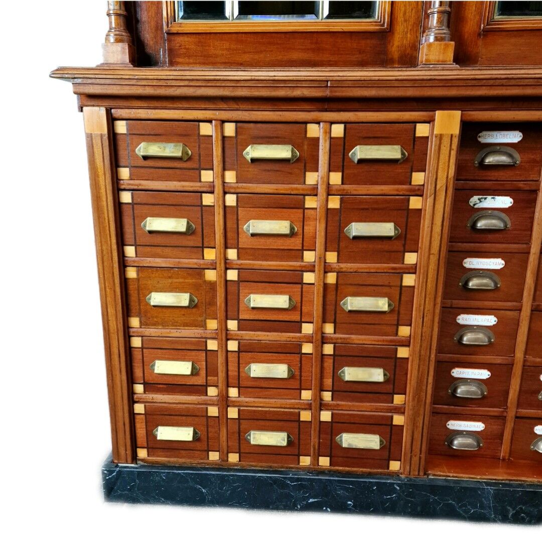 Armoire d’apothicaire Art Déco en acajou et marbre, 1909