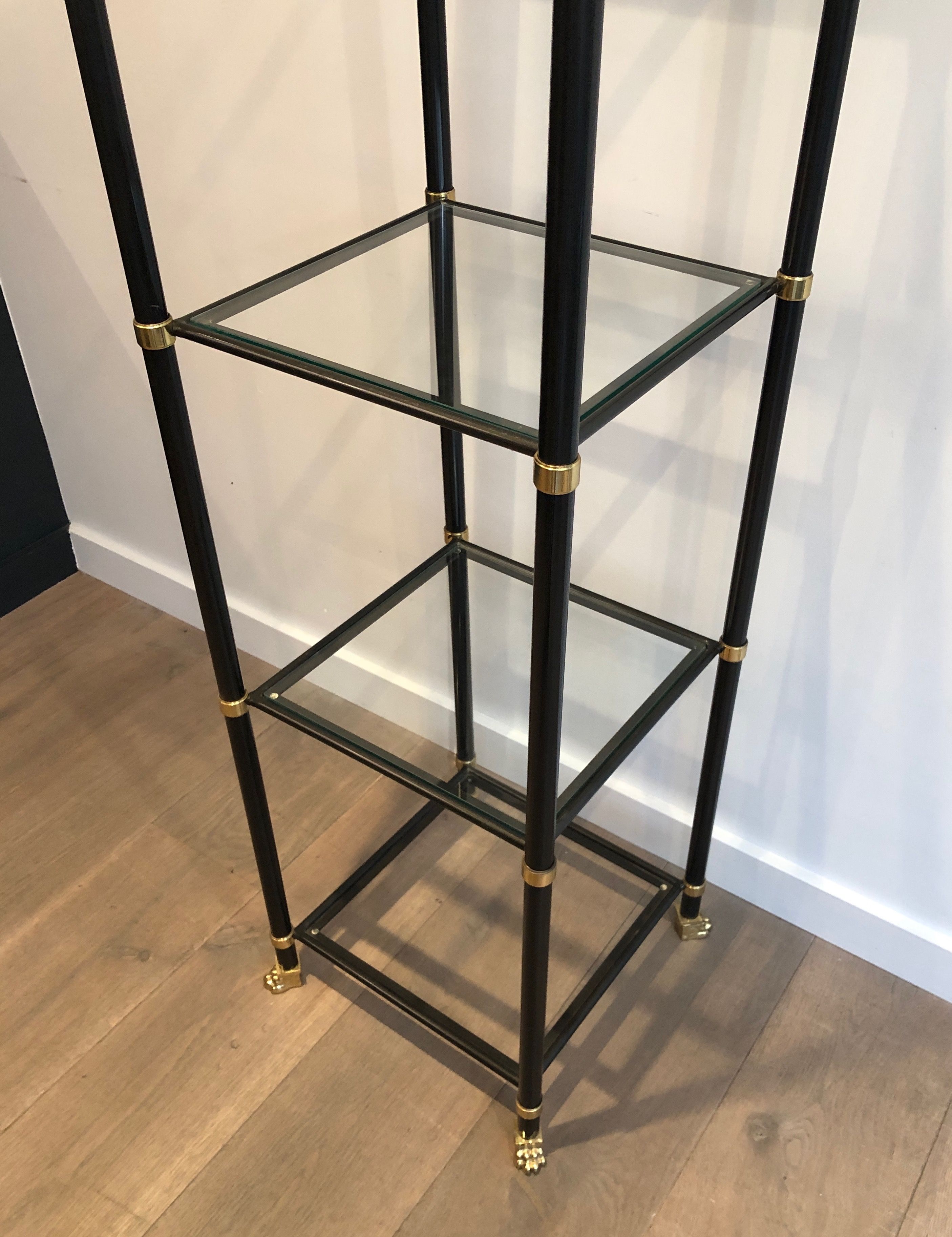Pair of black lacquered metal and brass shelves. Guy Lefèvre for Maison Jansen. Circa 1970.
