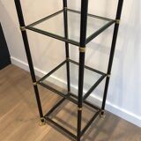 Pair of black lacquered metal and brass shelves. Guy Lefèvre for Maison Jansen. Circa 1970.