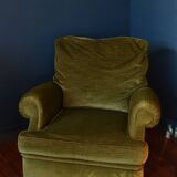 Fauteuil vintage vert velours franges