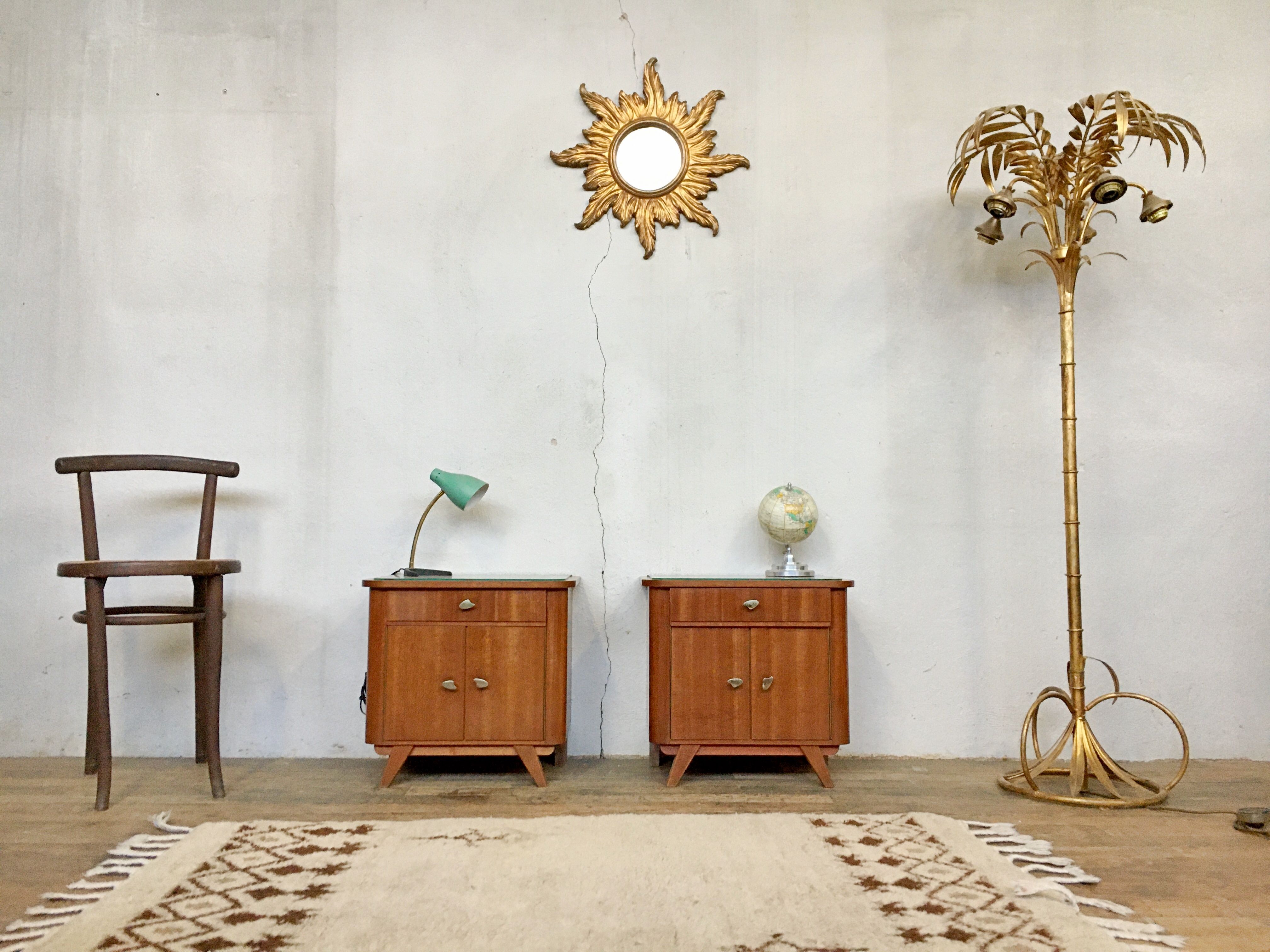Pair of night tables feet compass bedside end of vintage sofa old 1950 1960 retro