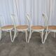 Set of 4 Vintage Thonet Style Dining Chairs: White Wood & Cane Seat