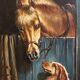 Painting signed Andorsch oil on panel with dogs and horse