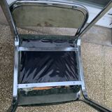 Vintage table, glass top, chrome base + 4 chairs